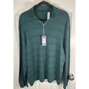 Chaps Green Reversible Striped Mens Long Sleeve Shirt 1/4 Zip Size XL Ruby Style